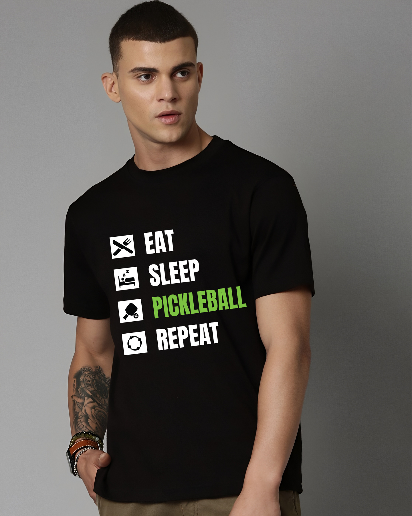 Eat Sleep Pickleball Repeat T-Shirt – Regular Fit Cotton Tee for Sporty Youth by Urban Drip